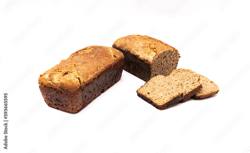Homemade natural bread in the shape of bricks on a white background Homemade natural bread in the shape of bricks on a white background