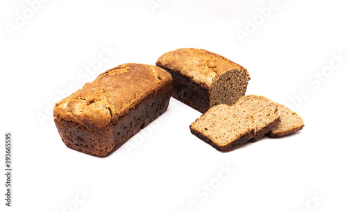 Homemade natural bread in the shape of bricks on a white background