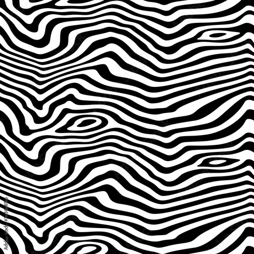 Vector Seamless Pattern with Zebra Print. Illustration with Optical Illusion. Exotic Wild Animalistic Texture. Minimalist Texture with Stripes and Waves