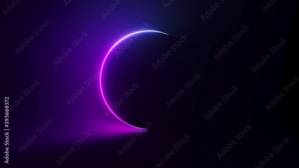 Abstract circular neon background. Fluorescent glowing neon glowing light gradient. Seamless loop 3d render
