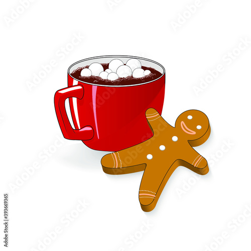 A cup of cocoa. Marshmallow. Gingerbread. Merry Christmas and Happy New Year.