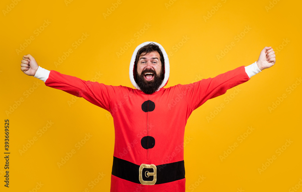 bearded santa man in hat smiling while prepare for celebrating happy new year party and christmas holiday in winter going to have xmas presents, joy bearded santa man in hat smiling while prepare for celebrating happy new year party and christmas holiday in winter going to have xmas presents, joy
