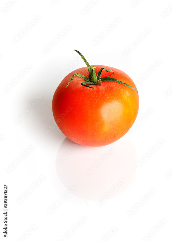 Fresh red tomatoe with green leaves Isolated on white background. Organic bio vegetables. Fresh red tomatoe with green leaves Isolated on white background. Organic bio vegetables.