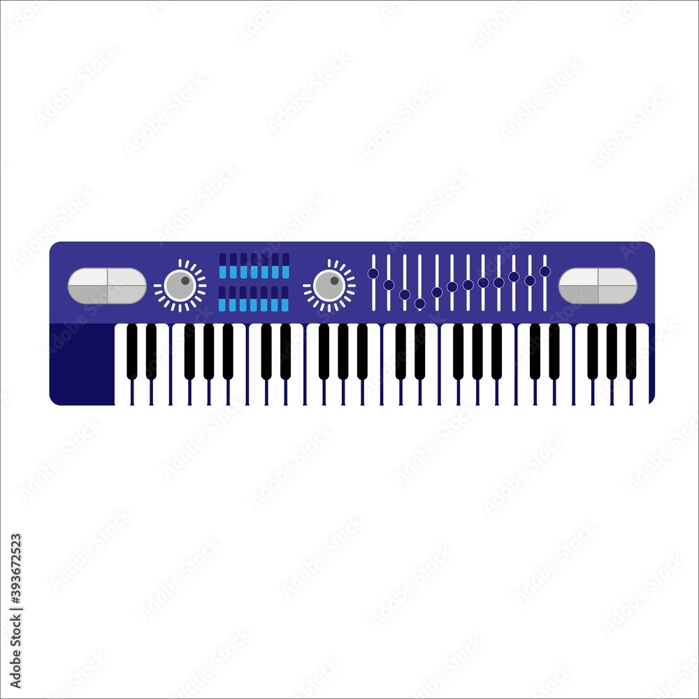 Blue musical keyboard on white background. Musical instrument. Vector illustration Blue musical keyboard on white background. Musical instrument. Vector illustration