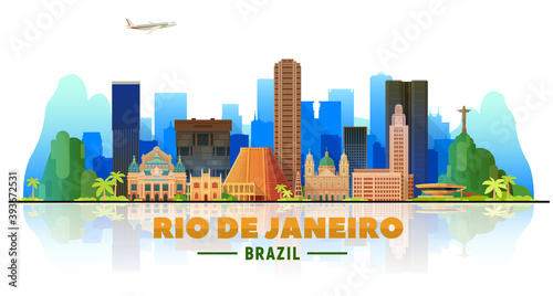 Canvas Print Rio De Janeiro (Brazil) skyline with panorama in white background