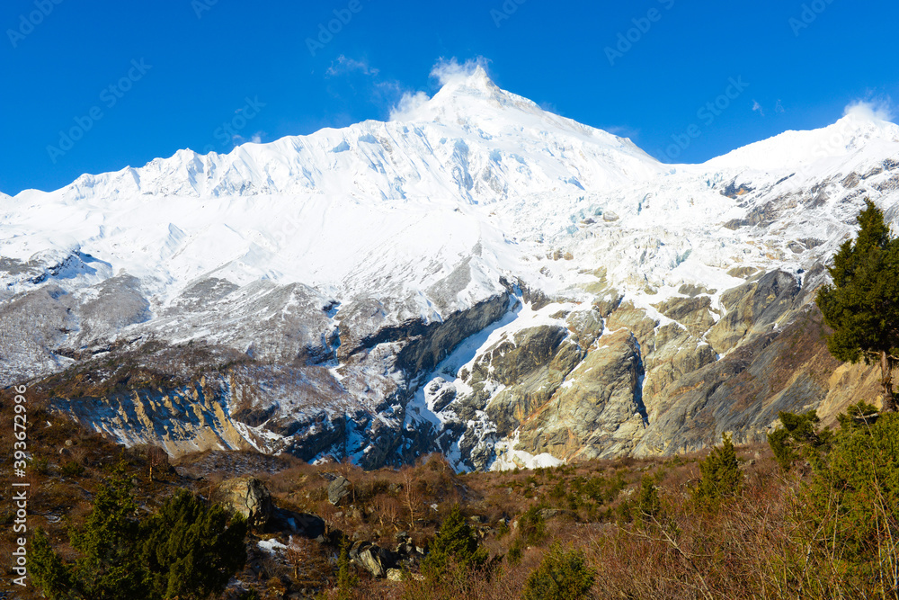 Mountains in the Himalayas. The trek around Manaslu