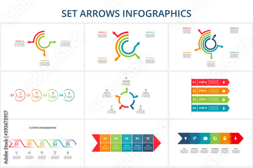 Set abstract arrows of graph, diagram with 3, 4, 5, 6 steps, options, parts or processes. Vector business template for presentation