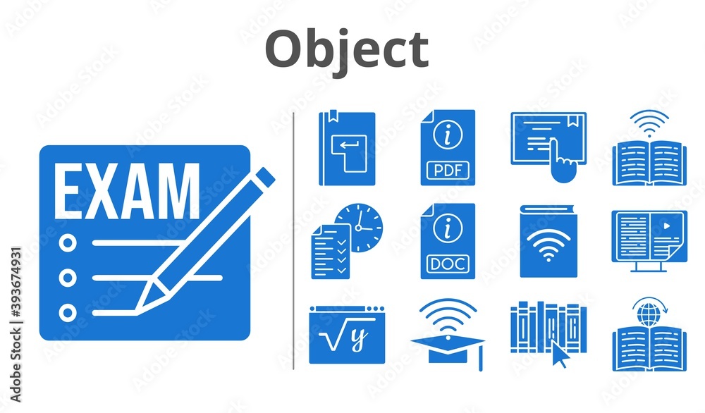 object set. included exam, audiobook, cap, pdf, ebook, test, maths, book, doc, learning, touchscreen, enter icons. filled styles. object set. included exam, audiobook, cap, pdf, ebook, test, maths, book, doc, learning, touchscreen, enter icons. filled styles.