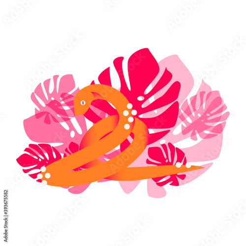 Illustration of a tropical snake in tropical leaves
