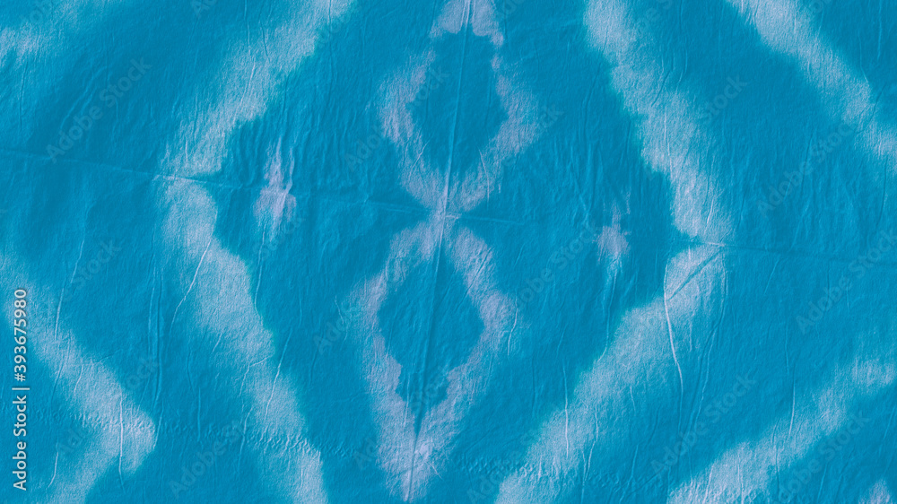 Blue Teal Ogee Design. Tie Dye Shibori. Paint  - obrazy, fototapety, plakaty 