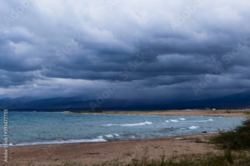 Dark clouds at the Issyk-Kul lake in Kyrgyzstan