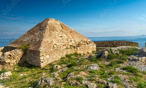 Ruins of the old venetian fortress (Fortezza) of Rethymno (also Rethimno, Rethymnon, and Rhithymnos), a historical town on the north coast of Crete, Greece.