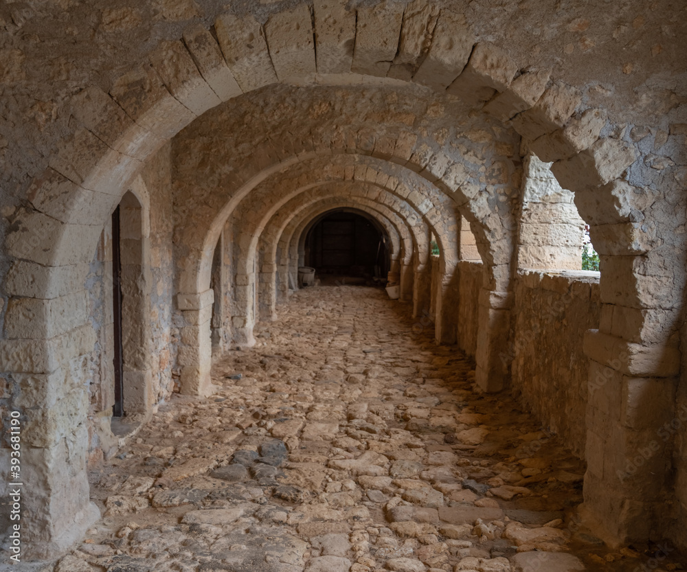 Historical Arkadi Monastery, located on a fertile plateau near Rethymno, Crete, Greece.