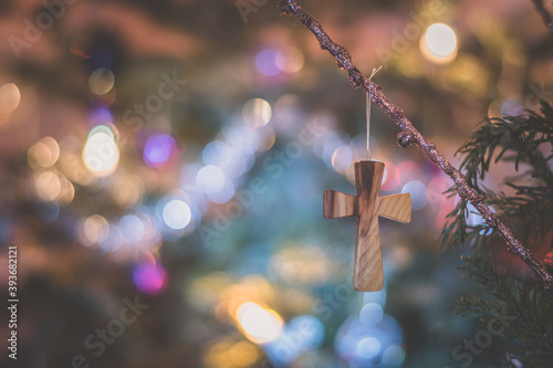 Merry Christmas concept with wooden cross