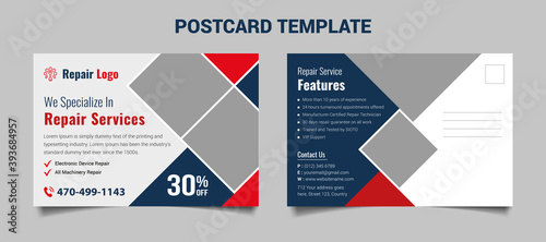 Modern creative EDDM postcard with red and dark blue shape for  service sale business