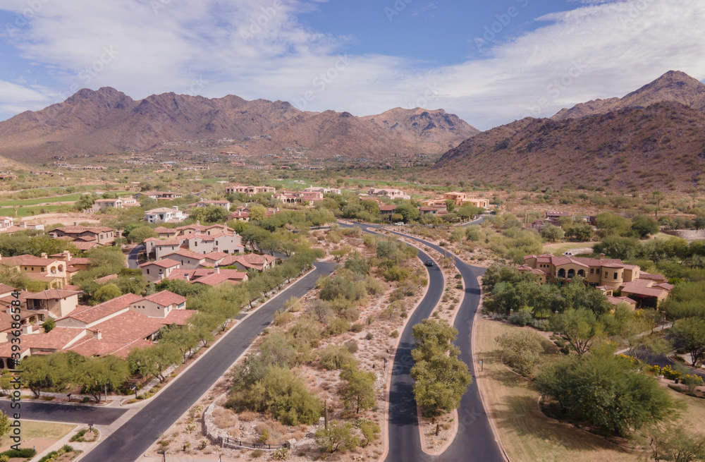 Desert Mountainside landscape and home neighborhood in Scottsdale, Arizona,USA