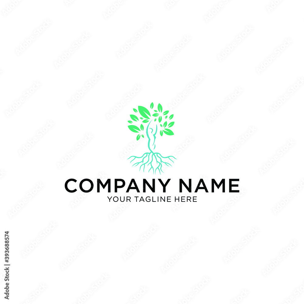 Abstract Human tree logo. Unique Tree Vector illustration with circle and abstract woman shape.