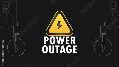Power outage. Caution sign. Logo on a black background. Extinguished lamp