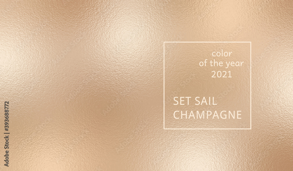 Abstract background on Set Sail Champagne color. Trendy color of the year 2021. Swatch background сoloring in trend color. Metallic effect sparkle texture foil. Design glitter for prints. Vector - obrazy, fototapety, plakaty 