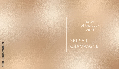 Abstract background on Set Sail Champagne color. Trendy color of the year 2021. Swatch background сoloring in trend color. Metallic effect sparkle texture foil. Design glitter for prints. Vector
