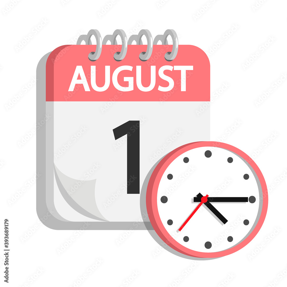 Obraz premium Calendar mark with clock in flat style.