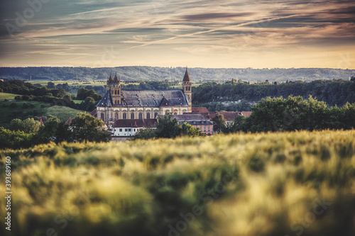 A monastery that looks like Hogwarts which is located in Schwäbisch Hall and is called Comburg Monastery. It could also be a castle or a palace