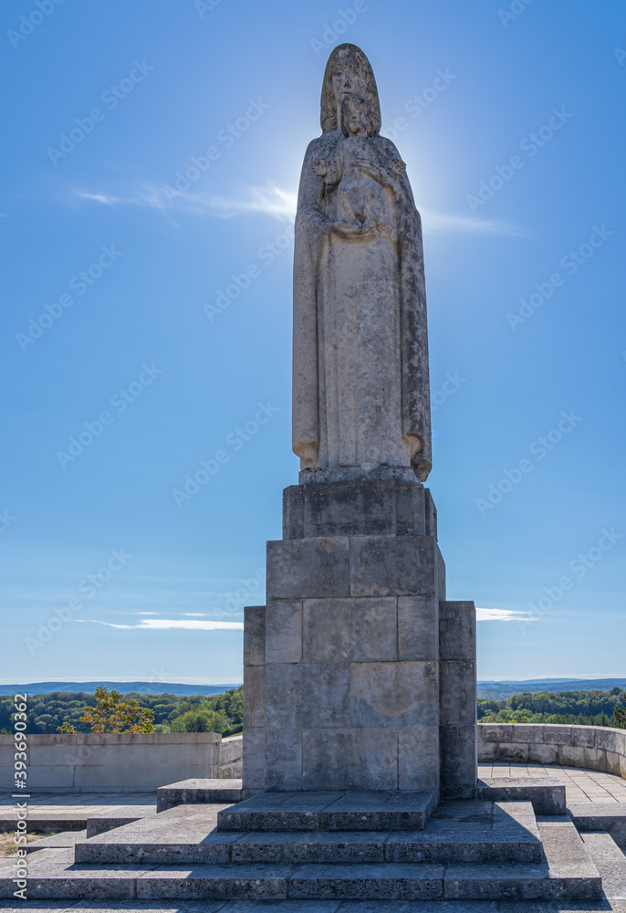 Obraz premium Besançon, France - 09 05 2020: View of the statue to the virgin on the Belvedere of Monfaucon
