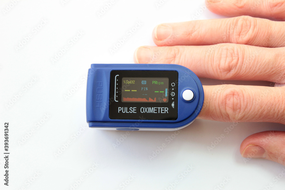 Pulse oximeter on the finger. Measure blood oxygen saturation Pulse oximeter on the finger. Measure blood oxygen saturation
