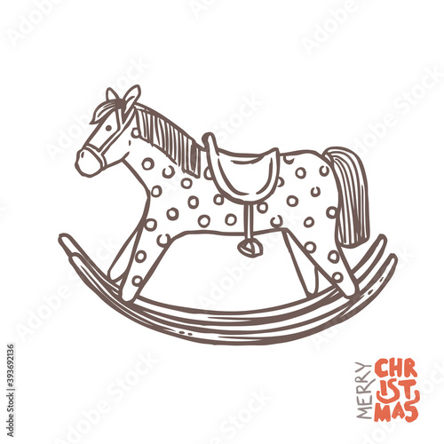 Vintage horse toy for children. Vector doodle sketch hand drawn illustration