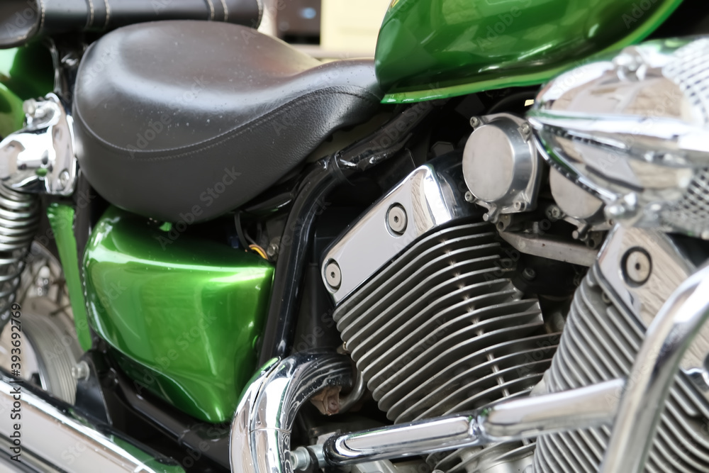 close up on green motorcycle