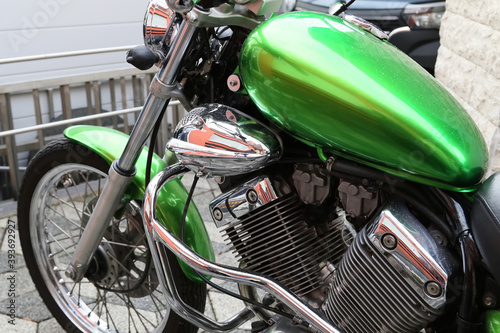 customized, green motorcycle