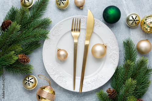 Christmas cutlery on plate