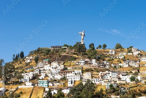 Ecuador, view on the panecillo with the winged virgin in Quito