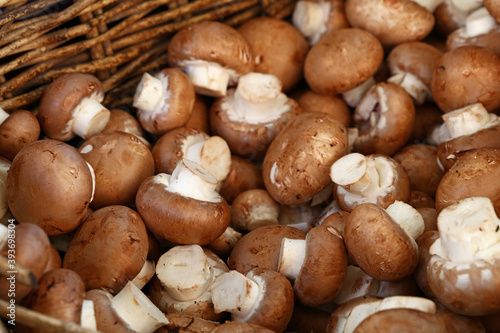 Brown champignon edible mushrooms at retail