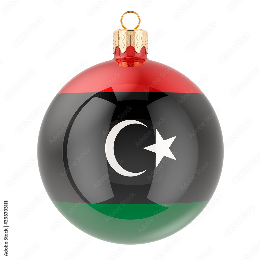 Christmas ball with Libyan flag, 3D rendering Christmas ball with Libyan flag, 3D rendering