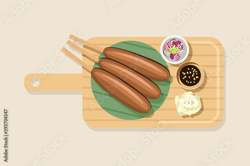 Indonesian traditional dish sate buntel (Wrapped Satay) vector illustration