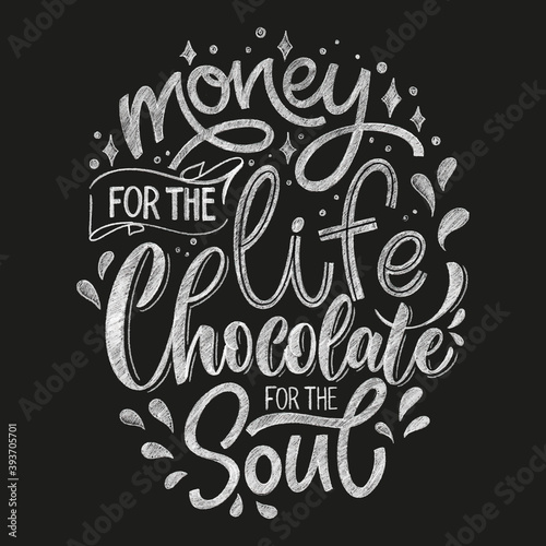 Chocolate hand lettering chalk quote. Christmas winter word composition. Vector design elements for t-shirts, bag, poster, card, sticker and menu