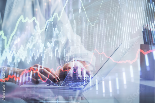 Wallpaper Mural Double exposure of woman hands typing on computer and forex chart hologram drawing. Stock market invest concept. Torontodigital.ca