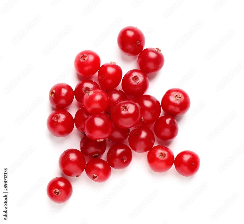 Pile of fresh cranberries on white background, top view Pile of fresh cranberries on white background, top view