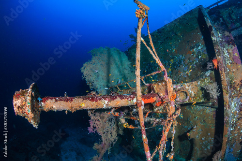 Underwater shipwreck in a tropical ocean