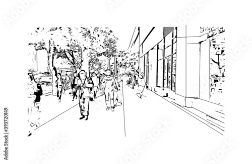 Building view with landmark of Chengdu is the
City of China. Hand drawn sketch illustration in vector.