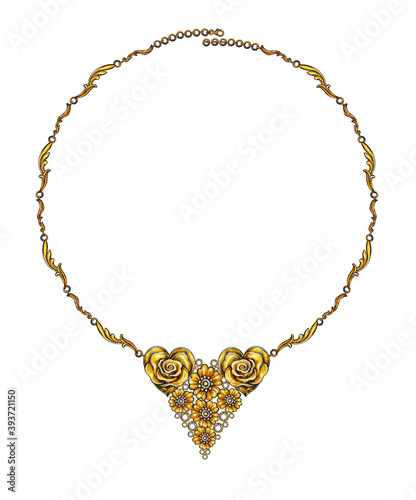 Wallpaper Mural Jewelry design art flowers gold and diamond necklace. Hand drawing and painting on paper. Torontodigital.ca