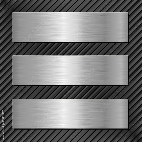 three metallic banners on black background