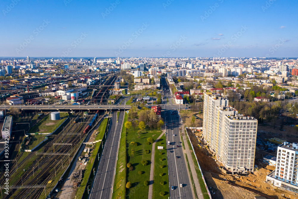 Fototapeta premium Aerial bird-eye view cityscape in Minsk
