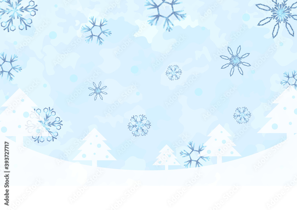 雪の結晶　ツリー　水彩風ストライプ背景	
