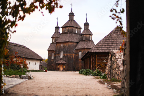 The church is wooden. Zaporizhzhya Sich, The Museum of Ukrainian Cossacks presented historical and cultural complex "zaporizka sich", where staged housing and outbuilding of the Cossacks