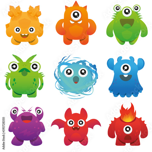 Cute flat vector monsters set