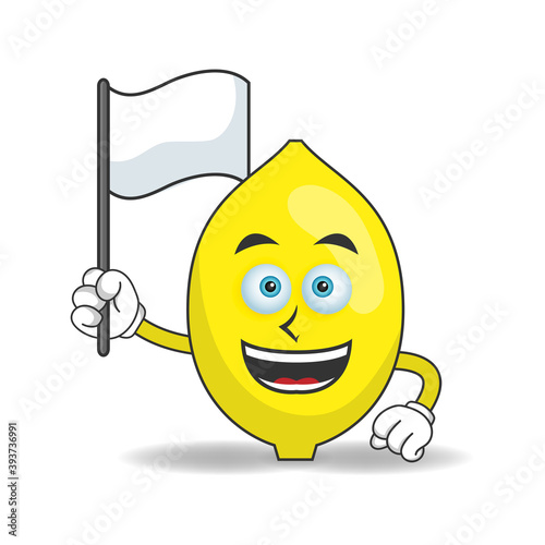 Lemon mascot character holding a white flag. vector illustration