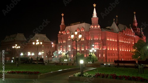 Historical Museum on Red Square of Moscow on background of black sky at night .