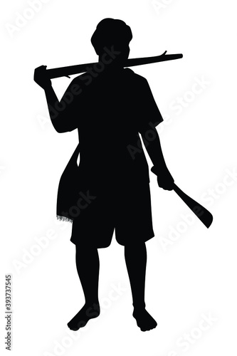 Young hill tribe man with firewood silhouette vector
